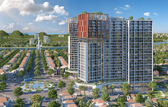 Phối cảnh tòa tháp trong bối cảnh đô thị