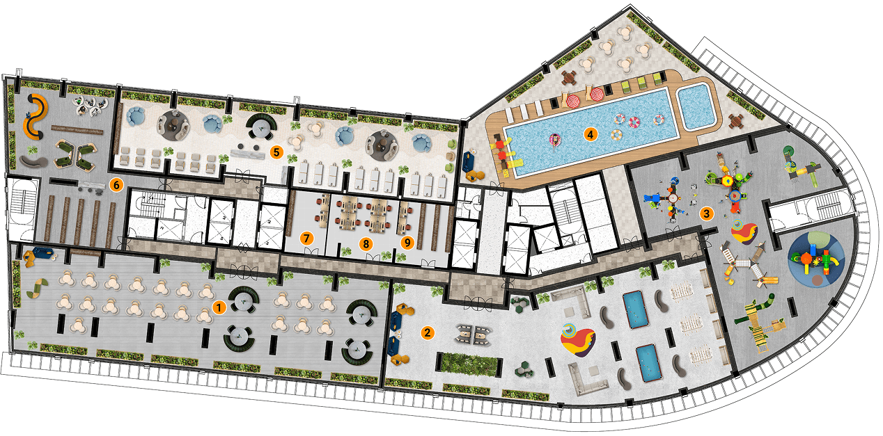 Tổng mặt bằng tiện ích công cộng Cora Tower